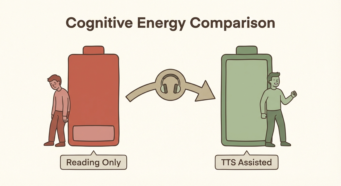 Cognitive Energy Comparison: Reading vs TTS