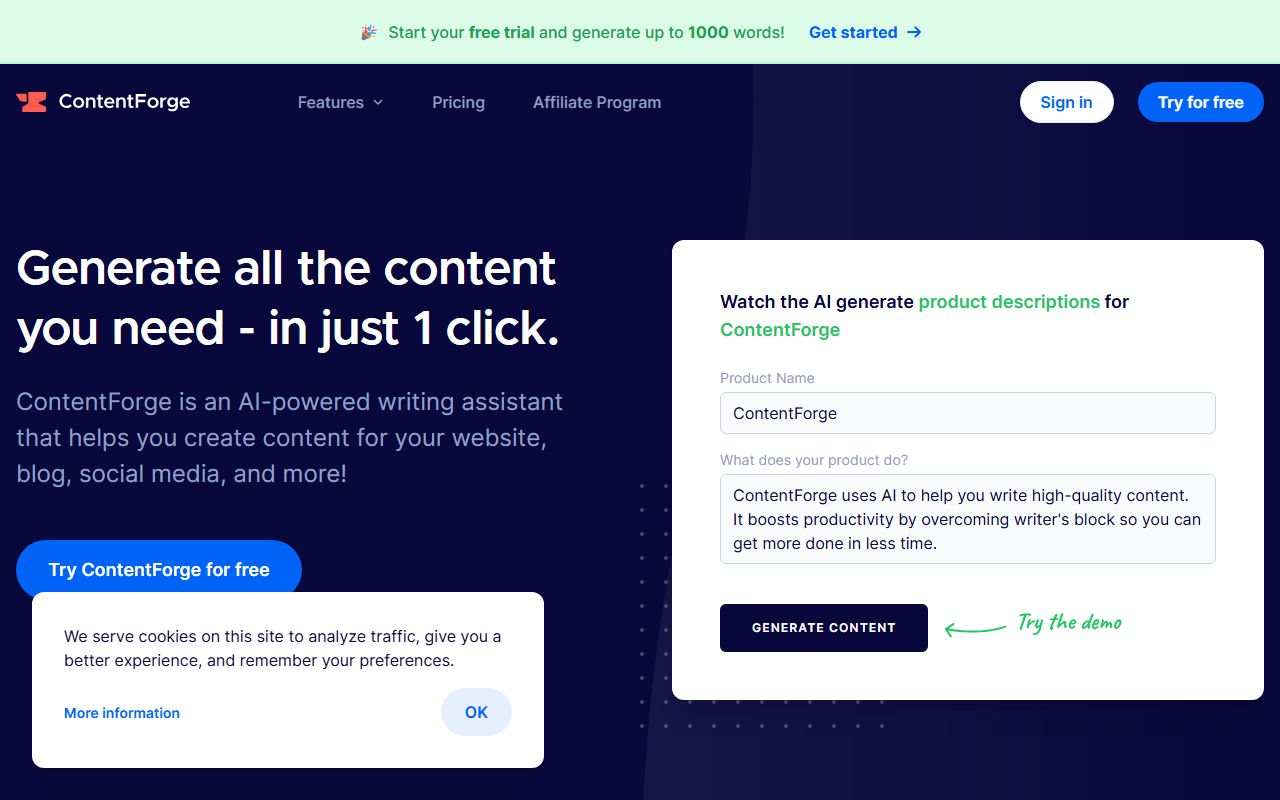 Screenshot of Content Forge AI
