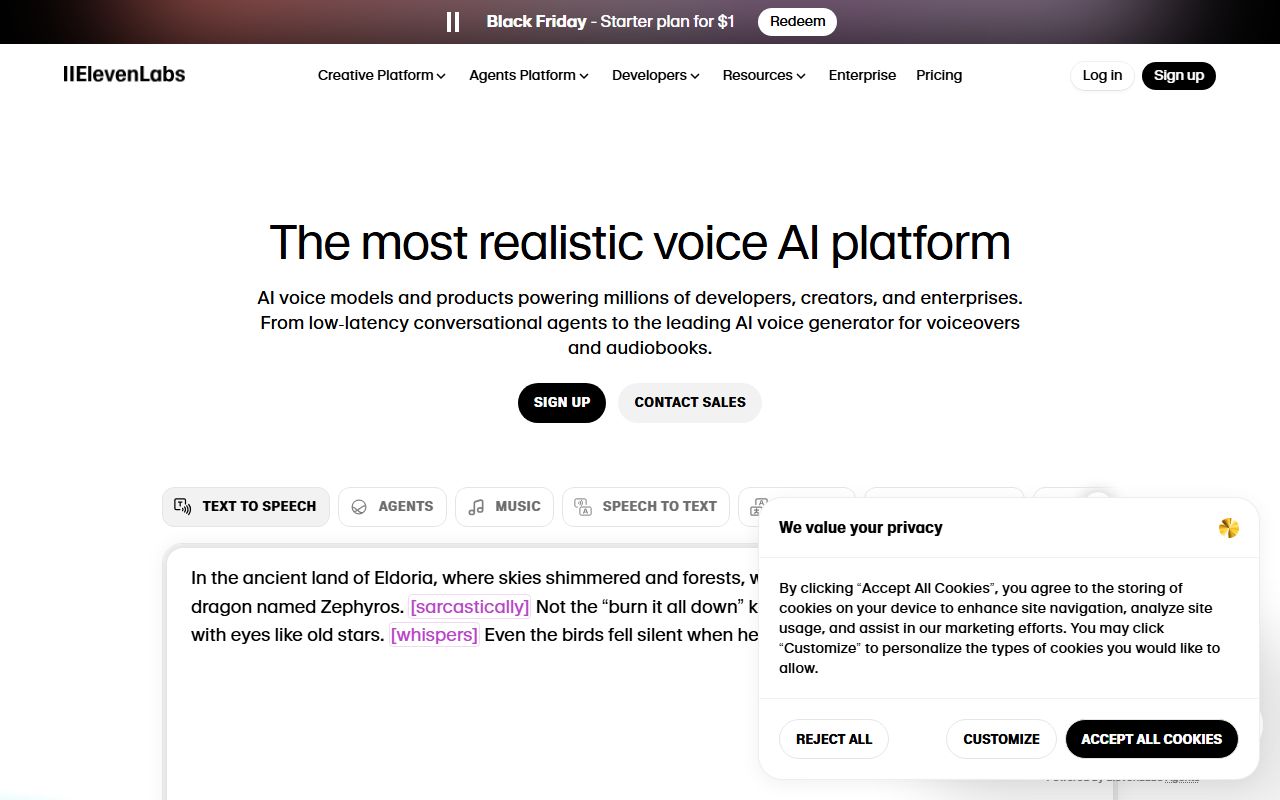 Screenshot of ElevenLabs