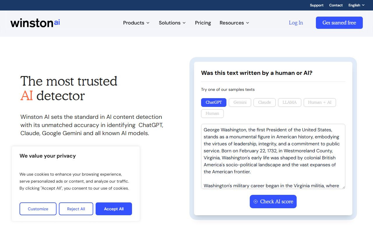 Screenshot of Winston AI