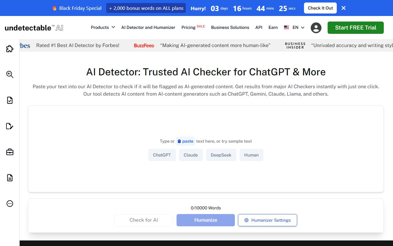 Screenshot of Undetectable.ai Detector