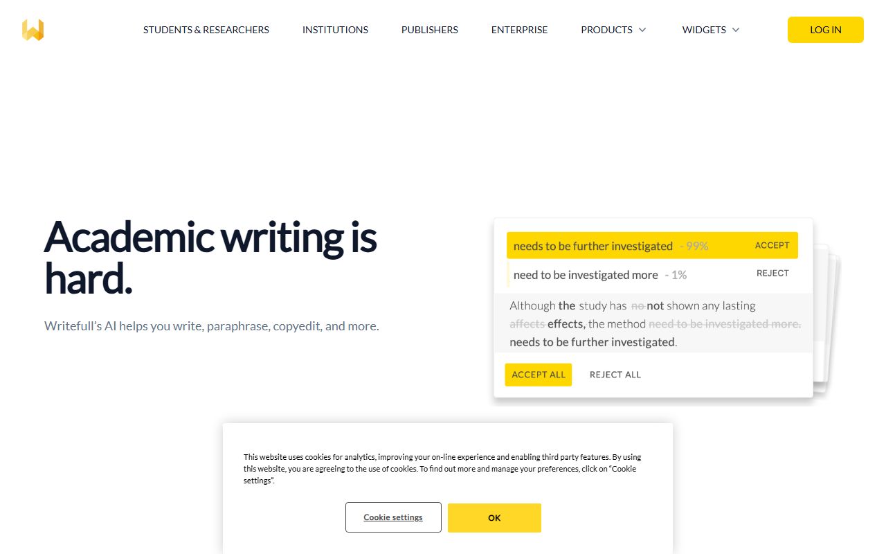 Screenshot of Writefull AI Detector